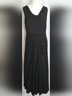 Kensie Black Cowl Neck Ruched Maxi Dress Wedding Guest Formal Size 12